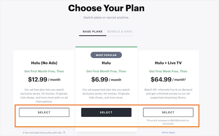 Tap on Select to Choose your Plan