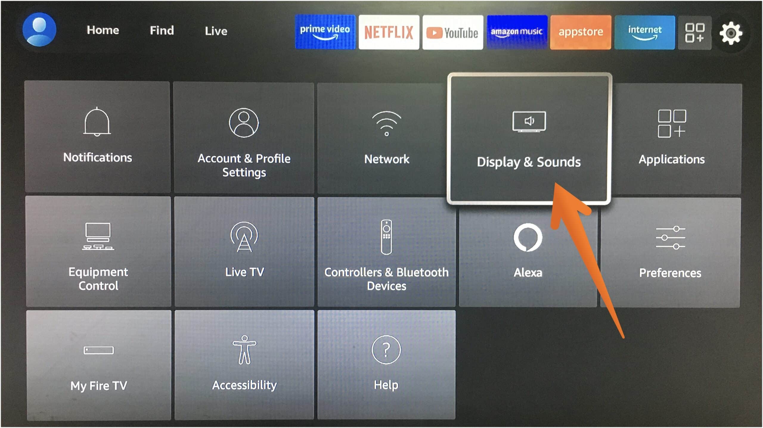Click on Display and Sounds
