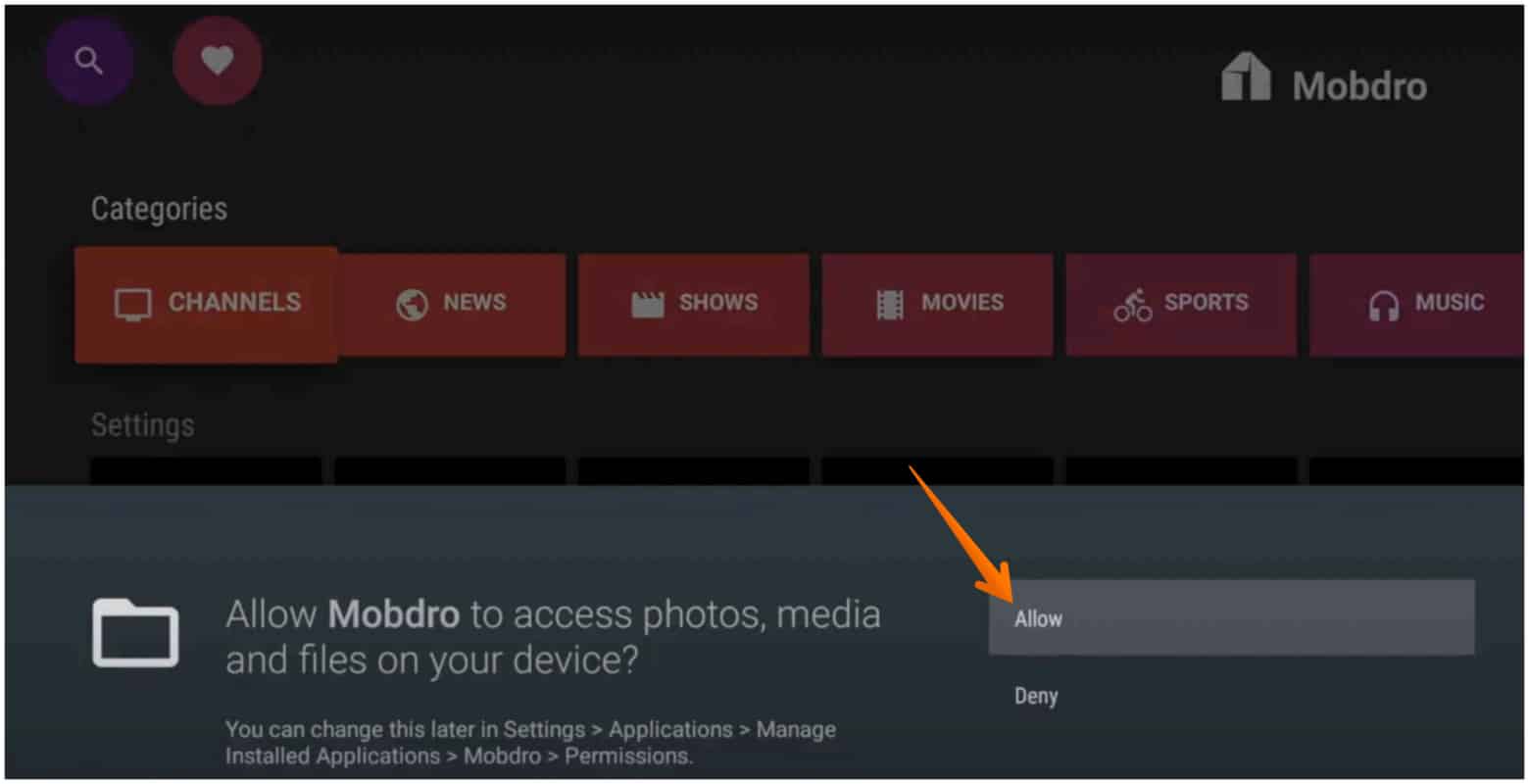 Click on Allow for Mobdro