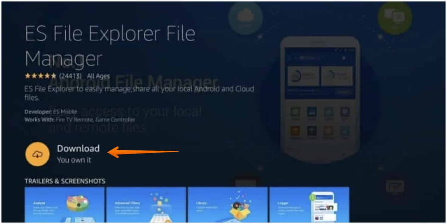 Click on Download for ES File Explorer