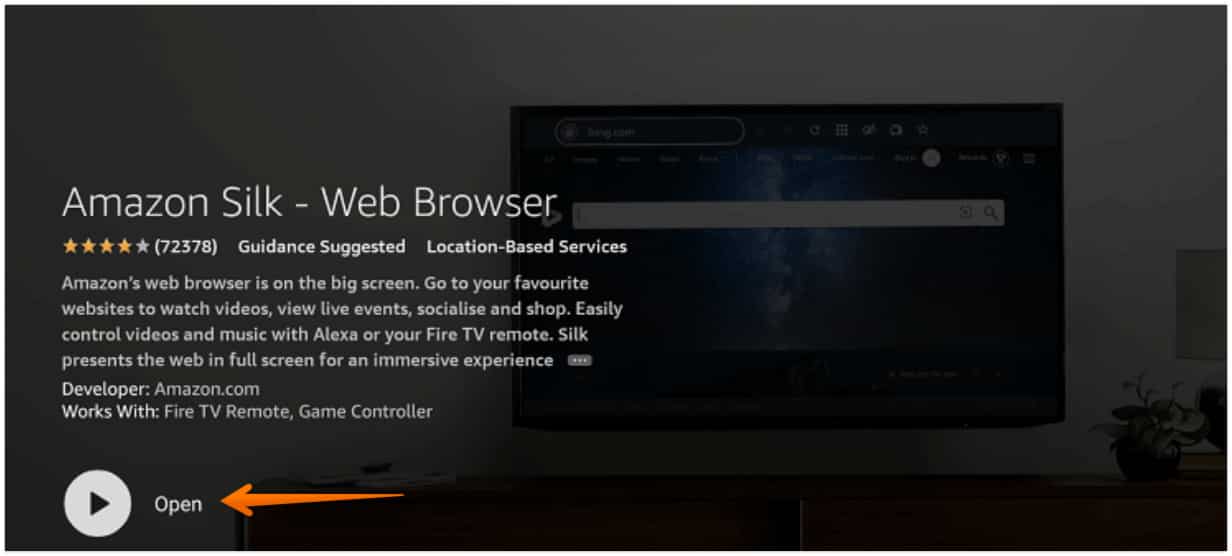 Click on Open for Amazon Slik Browser