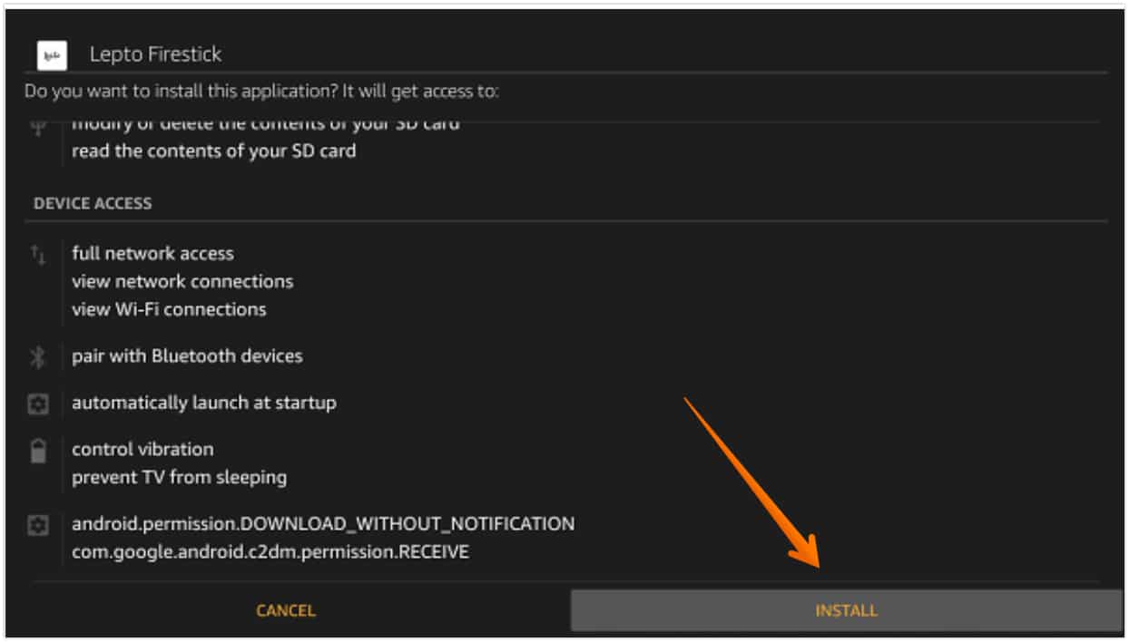 Click on Install for Lepto