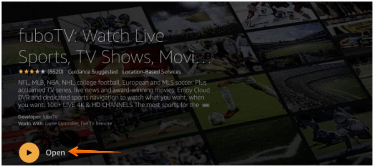 Click on Open to Open FuboTV